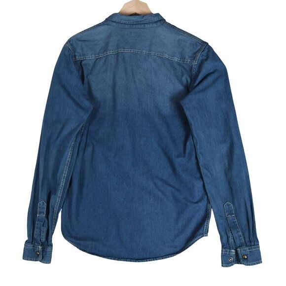 Zara Man Slim Fit Western Denim Shirt Size M Snap Front Long Sleeve Blue Cowboy - Picture 4 of 7